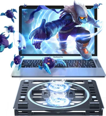 Image de Notebook Laptop Cooling avec 2 ventilateurs silencieux, clip télescopique, six supports antidérapants réglables en hauteur, noir