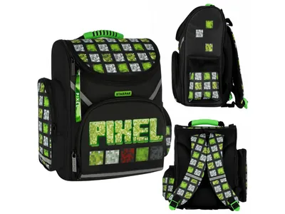 Obrázek produktu pro Pixel Game Černozelený školní batoh pro kluka, školní batoh 37x32x20cm