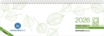 Produktbild von Zettler Tischquerkalender 1W/1S Blauer Engel Recycling 2026 – Wochenkalender 30 × 10 cm, 1 Woche auf 1 Seite,& Blauer Engel , nachhal