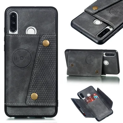 Produktbild von Für Huawei P30 lite/nova 4E Doppelte Schnalle rutschfest Handyhülle mit Karte Slot Halterung grau