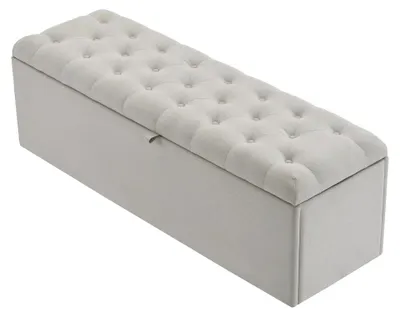 Image de Banc de rangement - Banc de lit - Revêtement en lin - Assise rembourrée - Structure en bois - 141 x 41,5 x 47 cm - Gris clair