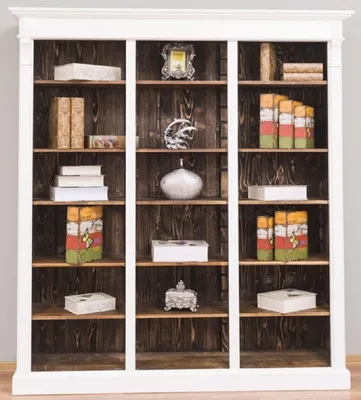 Produktbild von Casa Padrino Landhausstil Regalschrank Weiß / Dunkelbraun 180 x 39 x H. 197 cm - Massivholz Schrank - Bücherschrank - Wohnzimmerschrank - Büroschrank - Landhausstil Möbel