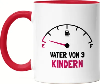 Produktbild von Vater von 3 Kindern Tasse Rot  Lustig Energielos Tank ist Leer Spruch Geschenk Dreifacher Papa