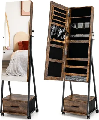 Image de Armoire à bijoux avec miroir et tiroir Armoire à bijoux avec miroir sur roulettes marron