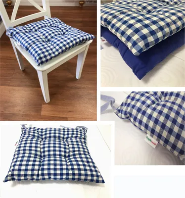 Produktbild von Sitzkissen Stuhl Garten Terrasse Küche Deko Kissen Stuhlkissen 40x40cm Dekokissen Sitzauflage BLAU KARIERT