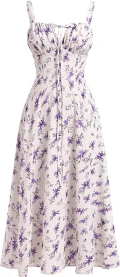 Produktbild von ASKSA Damen Sommer y aermellos Spaghettitraeger Boho Blumen Lang Kleid mit Schlitz (Lila,M)