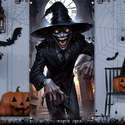 Produktbild von Halloween Türbanner Grusel Skelett Sensenmann Geist Horror Haustür Dekoration Wanddeko Hintergrund - Modell: Variante 9, Größe: 90 x 120 cm