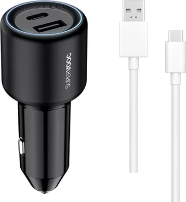 Produktbild von Original OPPO Find X8 X7 X6 80W SuperVOOC Dual USB Kfz Adapter Schnellladegerät mit USB-C Kabel