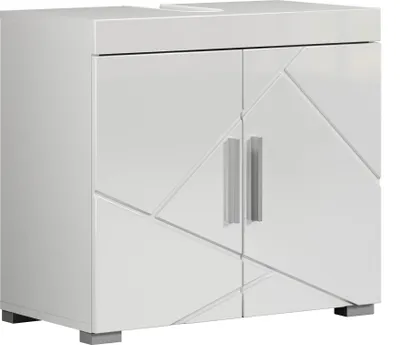 Produktbild von trendteam Bad Amanda Waschbeckenunterschrank 2 Türen Weiß/Weiß Hochglanz B/H/T 60/56/34 cm