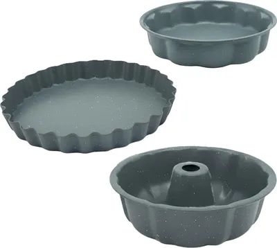 Image de Moule à pâtisserie Relaxdays, lot de 3, Ø 25,5/27,5/28 cm, antiadhésif, moule à kouglof, moule à tarte aux fruits, moules à gâteaux ronds, acier, gris