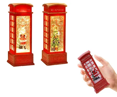 Schneekugel-Laterne, 2 Stück, LED, Telefonzelle, Weihnachtsmann, Batterie