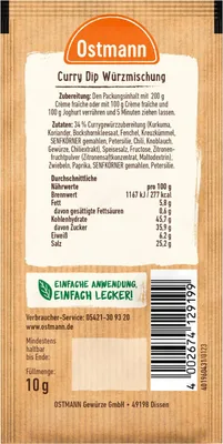Produktbild von Ostmann Curry Dip Würzmischung mit intensivem Aroma Packung 10g