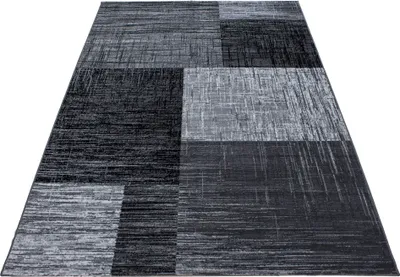 Produktbild von Teppich Läufer Wohnzimmer Schwarz 80x150 Abstraktes Kariertes Design aus Polypropylen