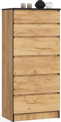 Produktbild von Kommode in Eiche mit 6 geräumigen Schubladen, 60 cm breit, 130 cm hoch Organizer Kommode mit Schubladen Holz Highboard Sideboard Schrank