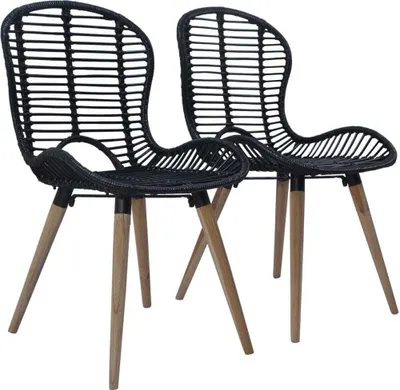 Image de Chaises à manger lot de 2 noir rotin naturel