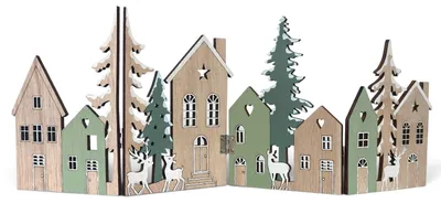 Produktbild von Häuserzeile aus Holz 44 x 15cm | Fensterdeko Winterdeko Weihnachten