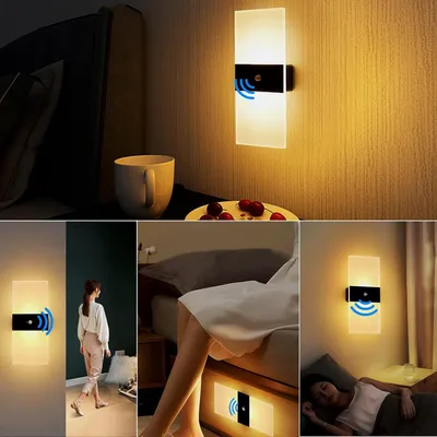 Produktbild von 2er Akku Wandleuchte innen  LED Wandlampe,mit Bewegungsmelder, USB Aufladbar Ohne Stromanschluss Kabellose Wandleuchte 4000mAh Batterie