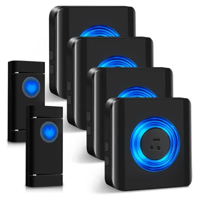 Immagine prodotto di Campanello wireless - IP55 impermeabile - Portata 400 m - 58 melodie - 2 trasmettitori e 4 ricevitori