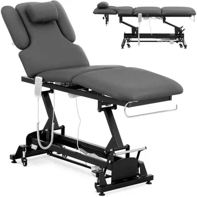 Obrázok produktu pre Masážny stôl – Liehovacia posteľ – Terapeutická posteľ – Elektricky nastaviteľná – Nosnosť 250 kg – Šedá farba – 3 motory