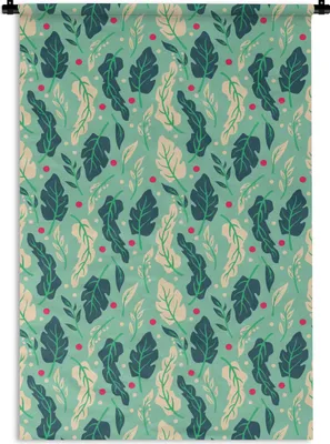 Produktbild von MuchoWow® Wandteppich Wandbehang Blätter - Beere - Muster - Winter 60x90 cm Tapisserie Dekoration Wandtuch - Foto-Teppich - Abwaschbar