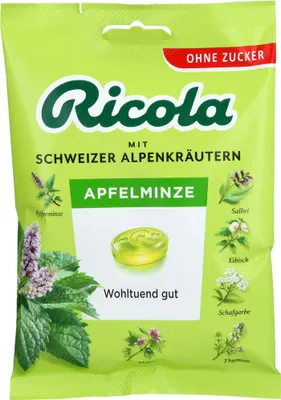Produktbild von Ricola Jablko Mäta Švajčiarske cukríky bez cukru svieže a ovocné 75g
