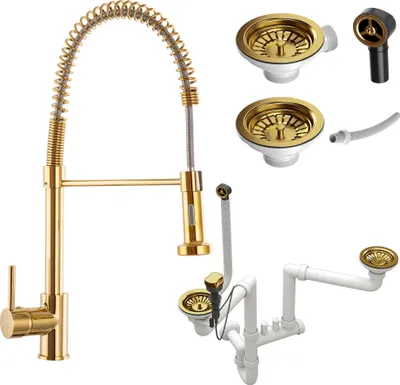 Produktbild von Gold-Spiral-Küchenarmatur + Auto-Siphon Gold