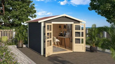 Produktbild von Karibu Gartenhaus Gerätehaus Talkau 6 terragrau 274x274x234 cm