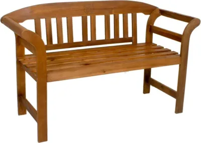A wooden garden bench on a white background.