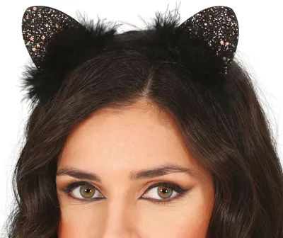 Produktbild von KATZENOHREN Haarreif Katzenohren GLITZER Schwarze Katze Karneval Junggesellinnenabschied