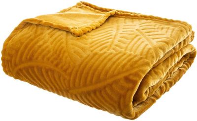 Plaid "3D-Blatt" aus senfgelbem Flanell 220 × 240 cm - Atmosphera créateur d'intérieur