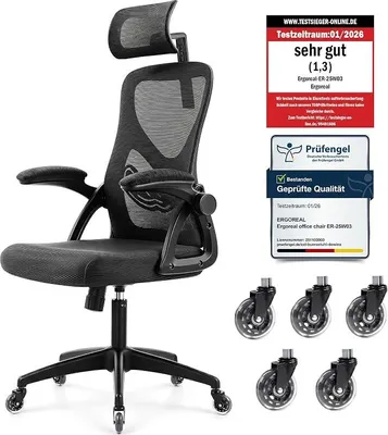 Imagen del producto de Silla de oficina ergonómica con reposacabezas – Silla de escritorio de malla, capacidad de 200 kg