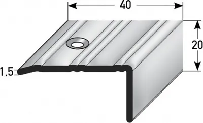 Produktbild von Treppenkante "Lentini" / Treppenkantenprofil / Winkelprofil (Größe 20 mm x 40 mm) aus Edelstahl matt,  nach Rutschhemmungsklasse R10 DIN 51130, gebohrt, von Auer Metall -Edelstahloptik-2700