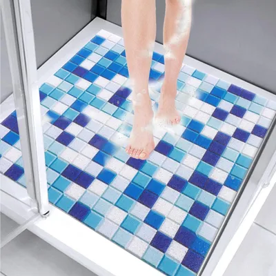 Produktbild von Duschmatte rutschfest 70x70cm Blau PVC Luffa mit Ablauf