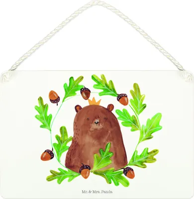 Produktbild von Mr. & Mrs. Panda Schild Bär König DIN A4 - Weiß - Geschenk, Papi, holzbild, wandtafel, Türschild, Vatertag, Vater, Papa, Teddy, hängeschild, Dad, kleine aufmerksamkeit