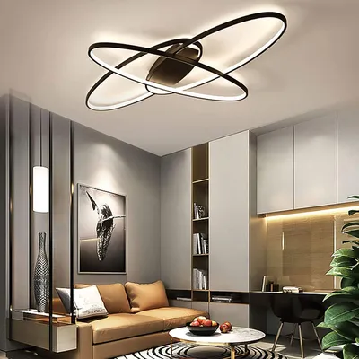 Produktbild von LED Dimmbar Deckenleuchte Modern Schwarz Deckenlampe Unendliches Dimmen Kronleuchter 3-Farben mit Fernbedienung