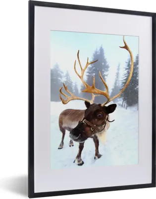 Produktbild von MuchoWow® MuchoWow® Gerahmtes Poster Ein Rentier im Schnee 30x40 cm - Poster mit zchwarzem Bilderrahmen - Wandposter Schlafzimmer