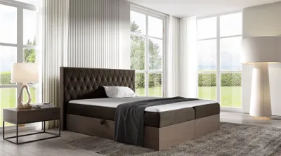 Produktbild von Boxspringbett Bett BROMIA 160x200cm Dunkel Eiche Stoff Braun inkl. Bettkasten