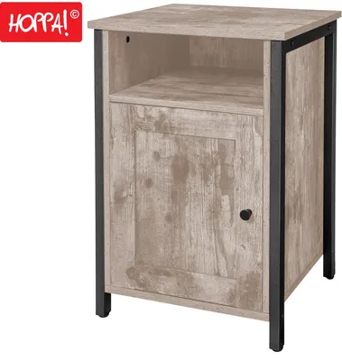 Produktbild von Hoppa! | Nachttisch | Offenes Fach - Regal und Tür - Braun - Holzspanplatte/Stahl