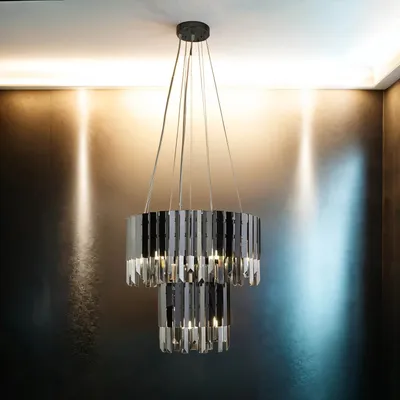 Produktbild von Kronleuchter Kristall Metall G9 rund D: 48 cm H: max. 150 cm Schwarz Rauchgrau Jugendstil Lüster Hängelampe