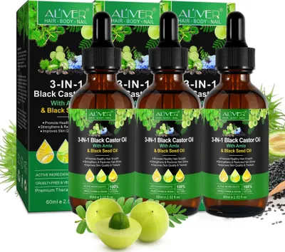 Produktbild von Haaröl Haarpflege Ätherisches Öl Rizinusöl Amlaöl Schwarzkümmelöl 3-in-1 Haut Haare, 3x 60ml