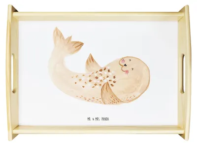 Produktbild von Mr. & Mrs. Panda Serviertablett Robbe Liegen - Weiß - Geschenk, Ostsee, Seehund, Lachen, Holztablett, aus holz, Strand, Servier Tablett, Lustige Sprüche, Nordsee