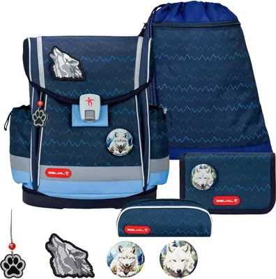 Produktbild von Belmil Classy Plus ergonomisches Schulranzen-Set 5-teilig "Wolves" mit Brustgurt, Magnetverschluss, Patch Set 3 Stück