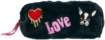 Produktbild von Depesche 10684 TOP Model Federmappe Schwarz flauschig, Herz Love Hund Patches, 22 x 12 x 9 cm 100% Polyester