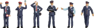 Produktbild von NOCH handkolorierte Figuren H0 Bahnbeamte Frankreich 1:87 für Modelleisenbahn mit stehenden Miniaturfiguren aus Kunststoff.