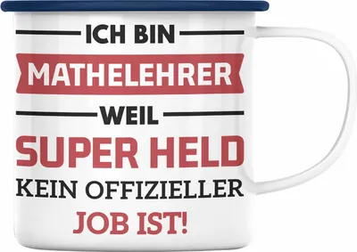 Produktbild von Trendation - Mathelehrer Emaille Tasse Mathematiker Emaille Tassen mit Spruch Lustig Emaille Emaille Tasse Geschenk Superheld (Blau)
