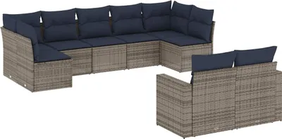 Produktbild von vidaXL 9-tlg. Garten-Sofagarnitur mit Kissen Grau Poly Rattan