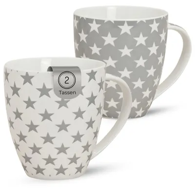 Produktbild von XXL Kaffeetassen 2er Set aus Porzellan 400ml mit winterlichen Sternen