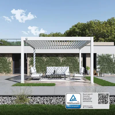 Produktbild von Deluxe Plus Pavillon Terrassenüberdachung Aluminium 4 x 4 M weiß