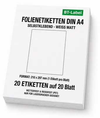 Image de 20 étiquettes autocollantes sur feuilles A4 (210 x 297 mm)