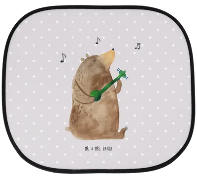 Produktbild von Mr. & Mrs. Panda Sonnenblende Auto Bär Gitarre - Grau Pastell - Geschenk, Teddy, Sonnenschutz, Autoscheibe, Seitenscheibe, saugnapf